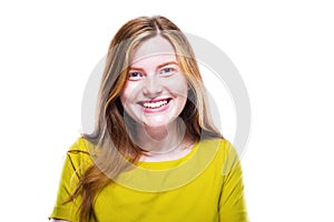 Portrait of happy young girl isolated on white