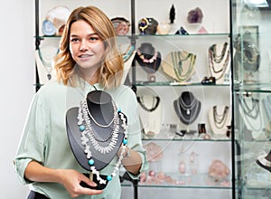 Woman demonstrating natural pearls