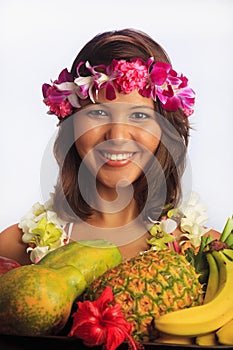 Portrait of a Hawaiian girl with flower lei