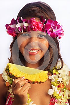 Portrait of a Hawaiian girl with flower lei