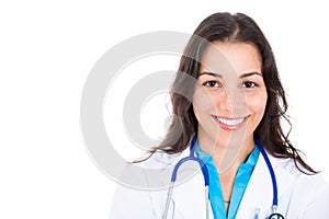 Portrait headshot of confident successful health care professional or nurse or doctor with stethoscope