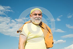 Portrait of healthy senior sport man. Senior man workout in rehabilitation center. Exercising. Grandfather pensioner