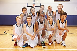 Portrait Of High School Sports Team In Gym