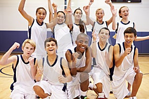 Portrait Of High School Sports Team In Gym