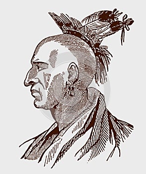 Portrait of historic cayuga chief oureouharÃ© in side view