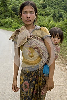 Portrait Hmong woman with baby