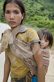 Portrait Hmong woman with baby