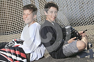 Portrait of hockey ball player with hockey stick