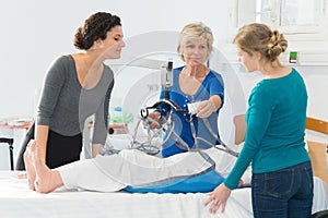 Portrait homecare nurses with hoist photo