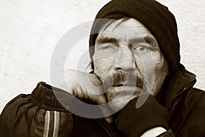 Portrait of homeless beggar