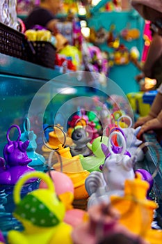 Portrait of the hook a duck game river at a local fun fair. In Belgium it is a common game on a carnival for small children who