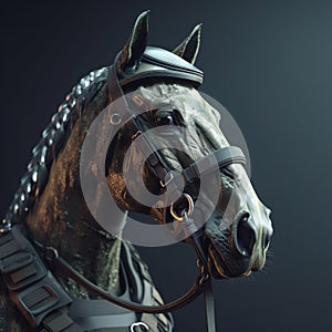 Portrait of a horse dressed in a tactical military outfit on a clean background. Wildlife Animals. Illustration, Generative AI