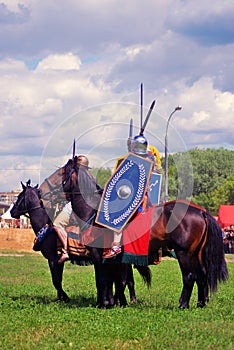 Portrait of horse riders in historical costumes