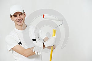 Portrait of house painter worker photo