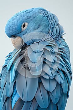 Portrait of a Hyacinth Macaw isolated on a white background. Concept of wildlife. photo