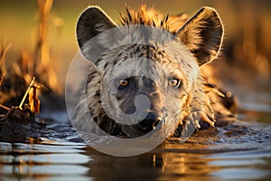 Portrait of a hyena, an evil predator of the savannah.