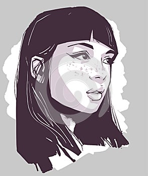 Portrait illustration of lovely girl wearing makeup