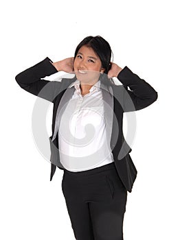 Portrait image of a Chinese woman looking up