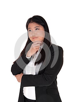 Portrait image of a Chinese woman thinking hard