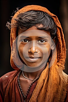 Portrait of Indian poor kid is smiling