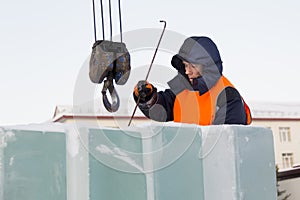 Portrait of installer at unloading ice blocks