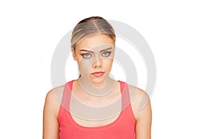 Portrait of an irritated woman on white background