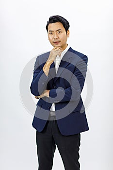 Portrait isolated cutout studio shot Millennial Asian professional successful male businessman entrepreneur ceo manager in formal