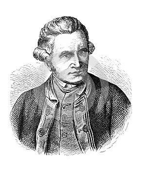 Portrait of James Cook in the old book the Martyrs of Science , by G. Tissandier, 1880, St. Petersburg