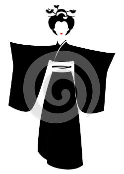 Portrait of Japanese or asian girl, traditional style with Japanese kimono, madama butterfly style. Traditional geisha costume