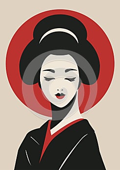 Portrait Japanese geisha in kimono. Traditional japanese woman design.