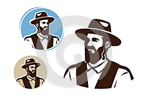 Portrait of a jewish man, logo. Judaism vector illustration