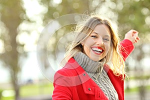 Joyful beauty woman carefree in winter photo