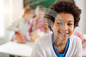 Portrait of a joyful nice schoolboy