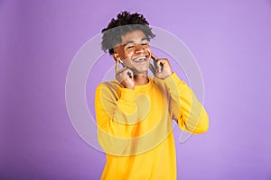 Portrait of joyous african american man with stylish afro hairdo