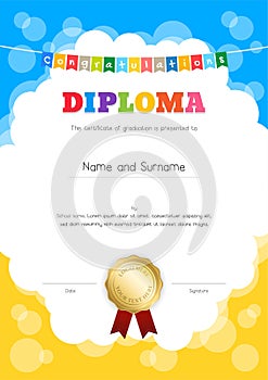 Portrait kids diploma or certificate of awesomeness template wit photo