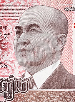 Portrait of King Norodom Sihamonion on current 500 Riel Cambodia banknote currency