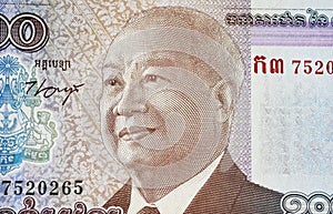 Portrait of King Norodom Sihanouk on 1000 Riel Cambodia banknote currency