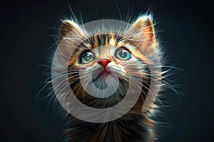 Portrait of a kitten with big colorful eyes in the style of digital art.