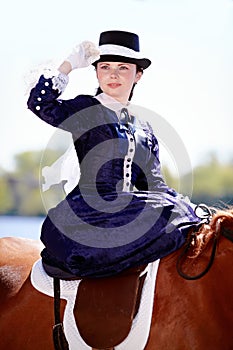 Portrait of the lady on riding walk.