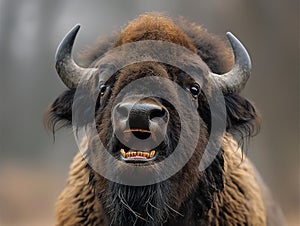 Portrait of large bison, wild life