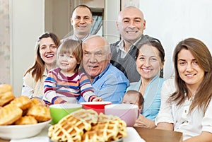 Portrait of large happy three generations family