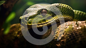 Portrait of a large snake on a branch. Generative AI