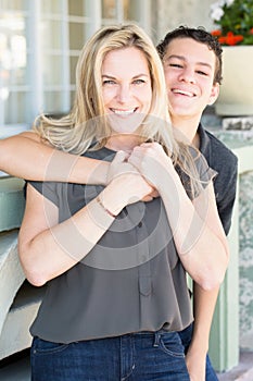 Portrait of a Latin mother and teenage son