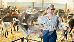 Portrait of latino woman owner of goat farm