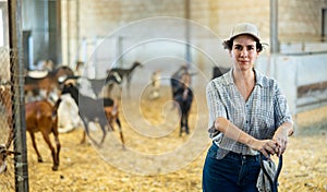 Portrait of latino woman owner of goat farm