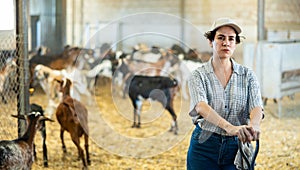 Portrait of latino woman owner of goat farm