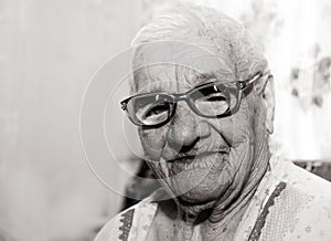 Portrait of a laughing hundred-year-old woman