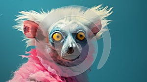 Vibrant Zbrush Portrait: Lemur With Purple And Pink Hair