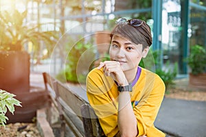 Portrait LGBT women short hair or Asian shemale people photo