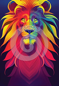 Portrait lion, digital art, ai artwork, printable colorful illustration photo